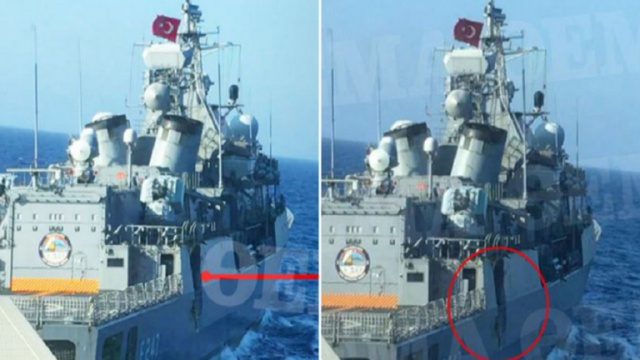 صورة تكشف حجم الأضرار التي لحقت بسفينة تركية بعد اصطدامها بفرقاطة يوناينة