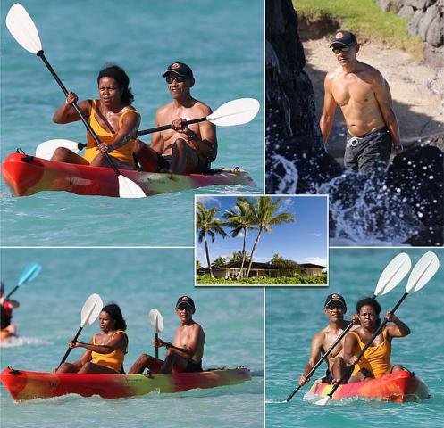 بعد إرهاق عام 2020.. باراك وميشيل أوباما بملابس البحر في هاواي