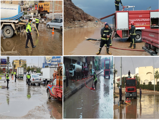بالصور .. جهود  أجهزة وزارة الداخلية لمـواجهة تداعيات الأمطار