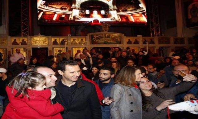 بالصور .. بشار الأسد يشارك الأقباط الاستعداد لأعياد الميلاد المجيدة  بكنيسة السيدة بدمشق