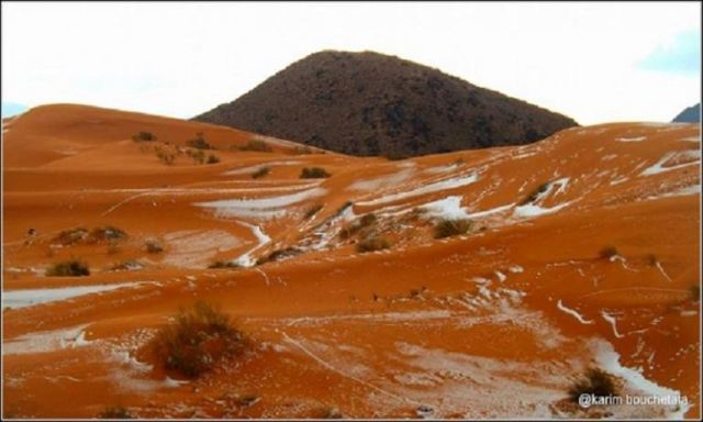 مصور جزائري يوثق لحظات سقوط الثلج علي صحراء بلاده لأول مرة منذ نصف قرن