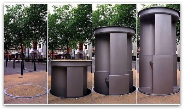 شاهد .. حمامات لندن العامة تظهر في الشوارع بالليل فقط وتبتلعها الأرض في النهار