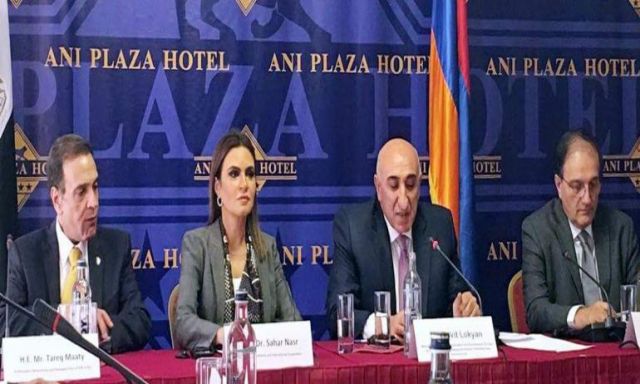 سحر نصر توقع 7 اتفاقيات مع أرمينيا  فى ختام اللجنة  المشتركة  فى يريفان