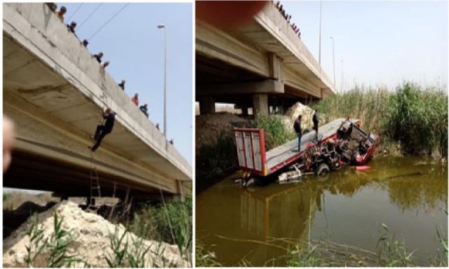 بالصور .. قوات الحماية المدنية تنجح فى إنقاذ شخصين سقطت بهما سيارة نقل بمياه الملاحات بالإسكندرية